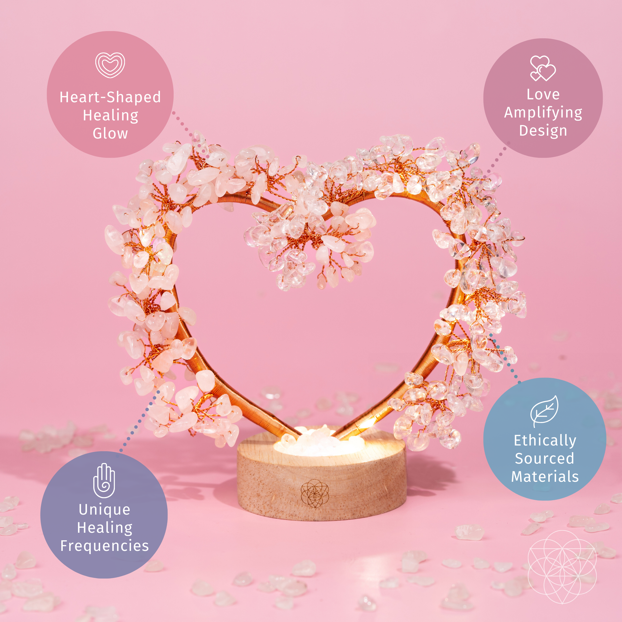 Mend My Broken Heart - Rose &amp; Clear Quartz Tree Lamp