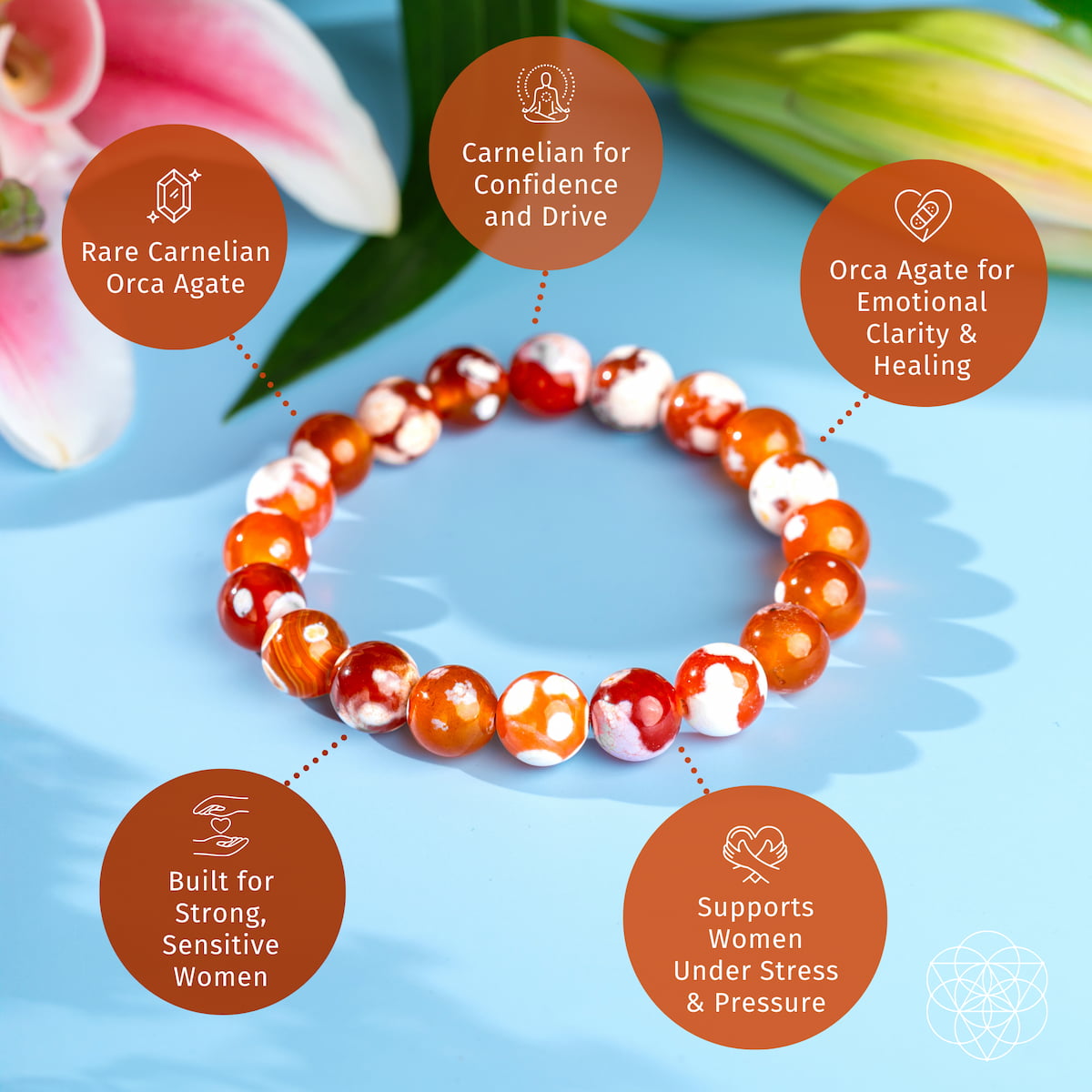 Força feminina - pulseira de ágata da Orca Carnelian