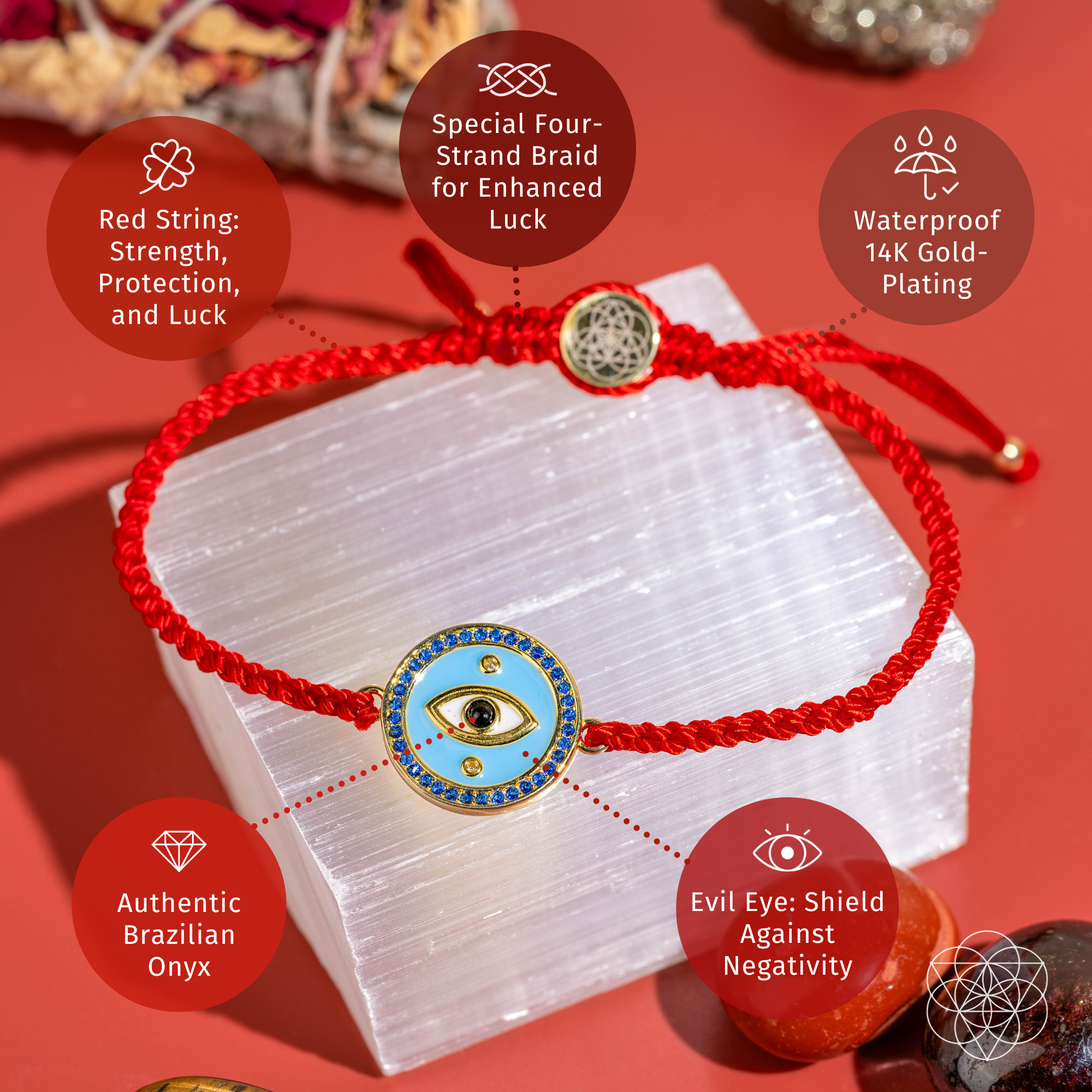 Evil Eye Guardian - Four-Strand Red String Bracelet