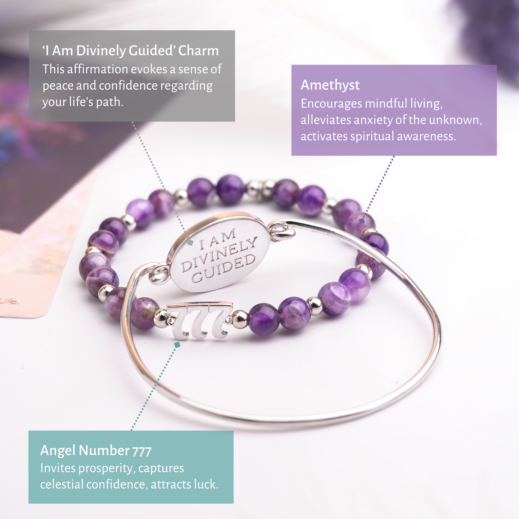 I Am Fortunate - 777 Lucky Amethyst Bracelet Set