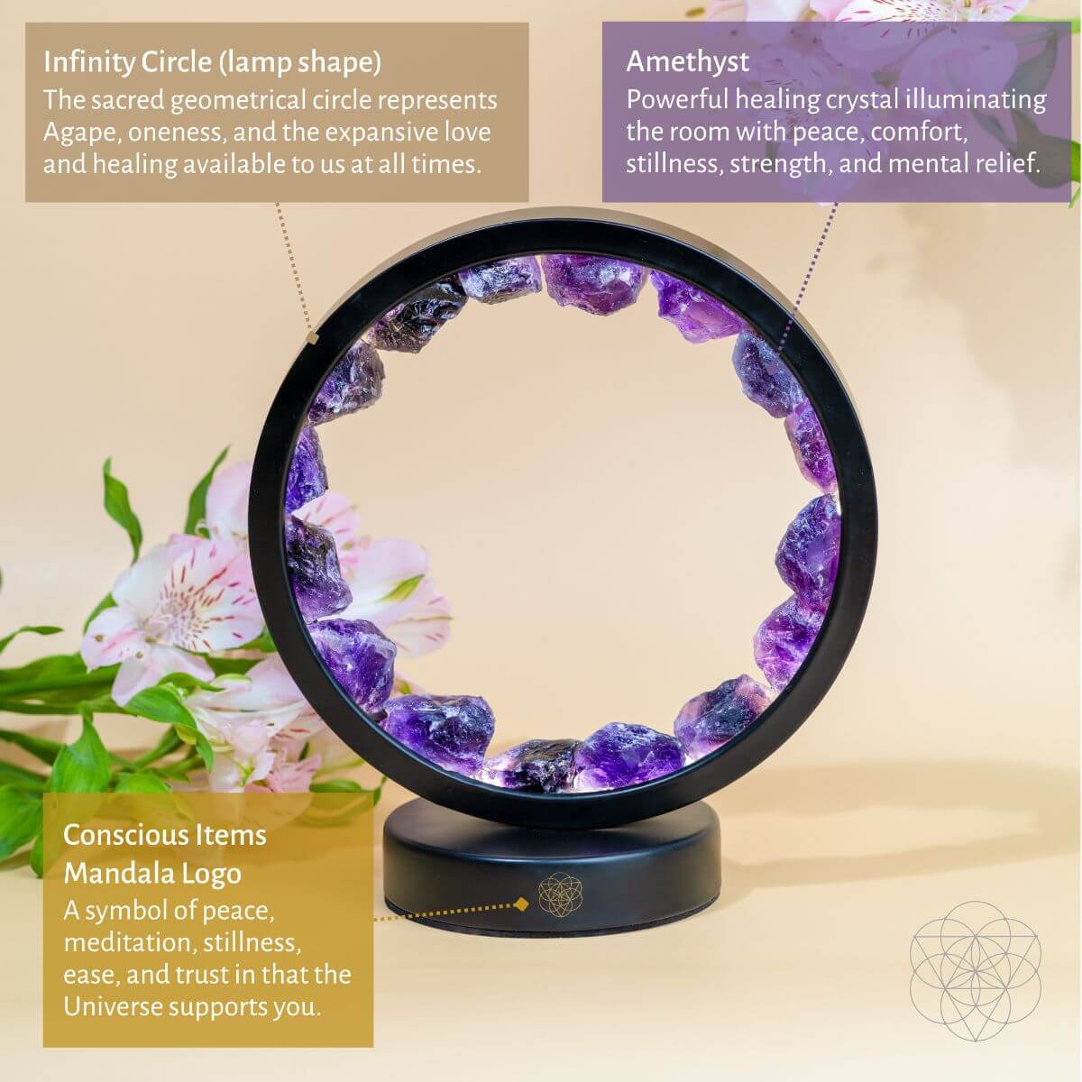 I Am At Peace - Spiritual Protection Amethyst Lamp