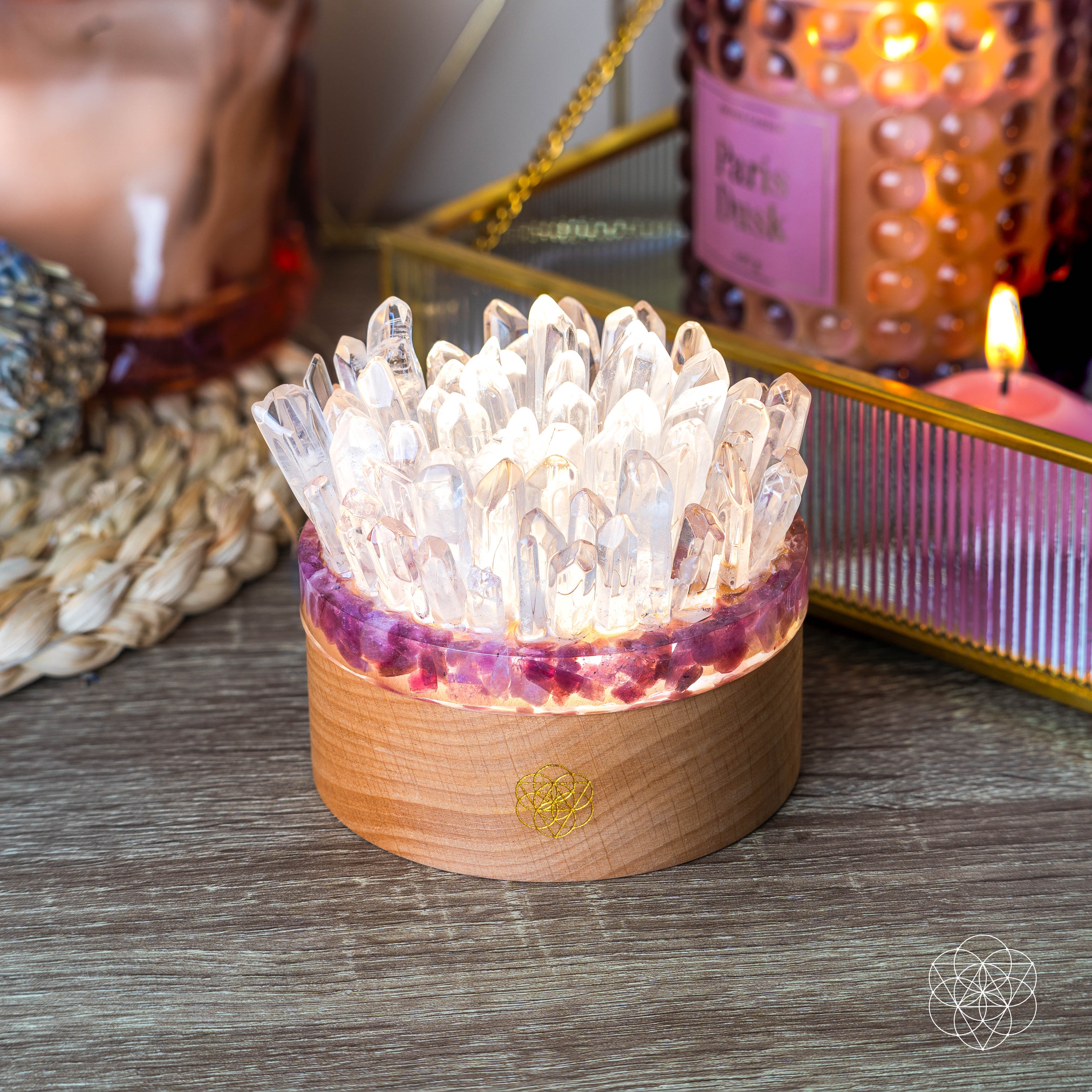 Find My Peace - Quartz &amp; Tourmaline Lamp of Blooming Tranquility