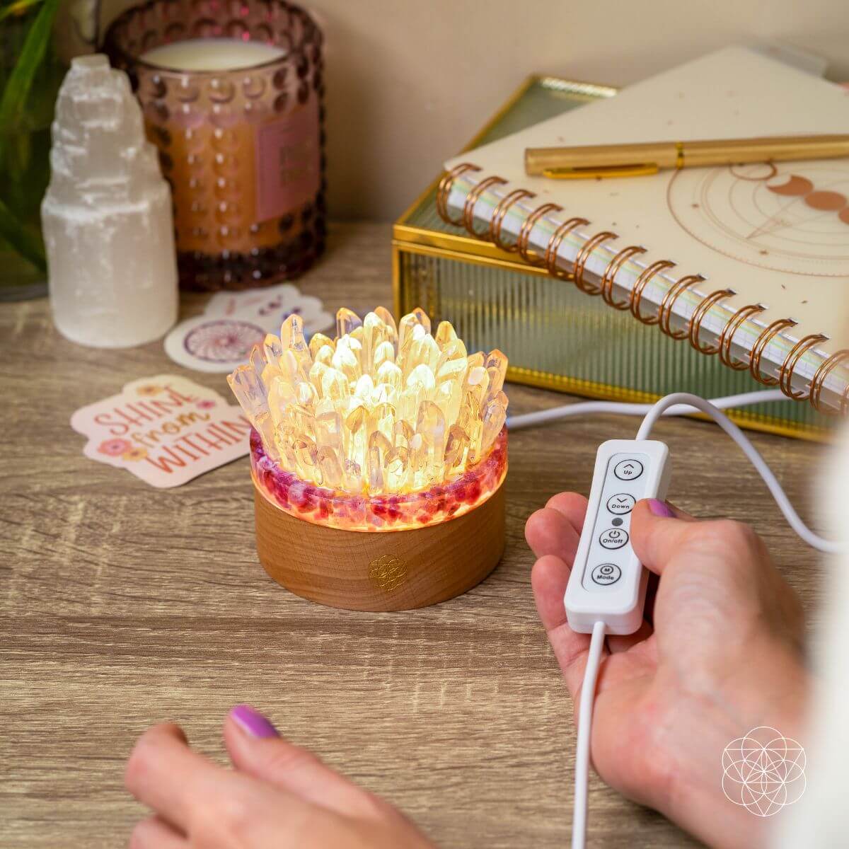 Find My Peace - Quartz &amp; Tourmaline Lamp of Blooming Tranquility