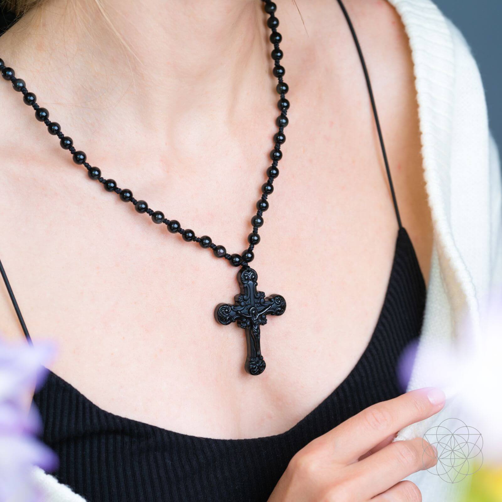 Sacred Armor: Black Obsidian Cross of Faith &amp; Protection