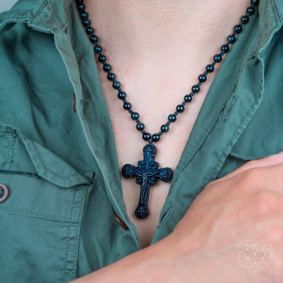 Sacred Armor: Black Obsidian Cross of Faith &amp; Protection