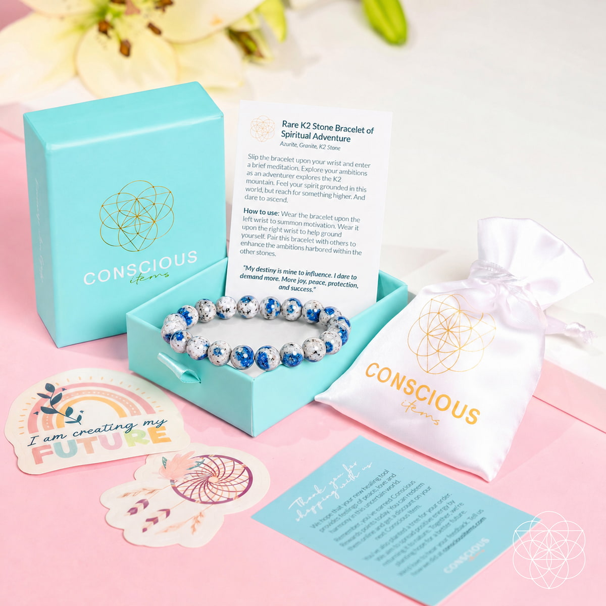 Triunfo Infinito - Pulseira de Sucesso de Malaquita e Selenita