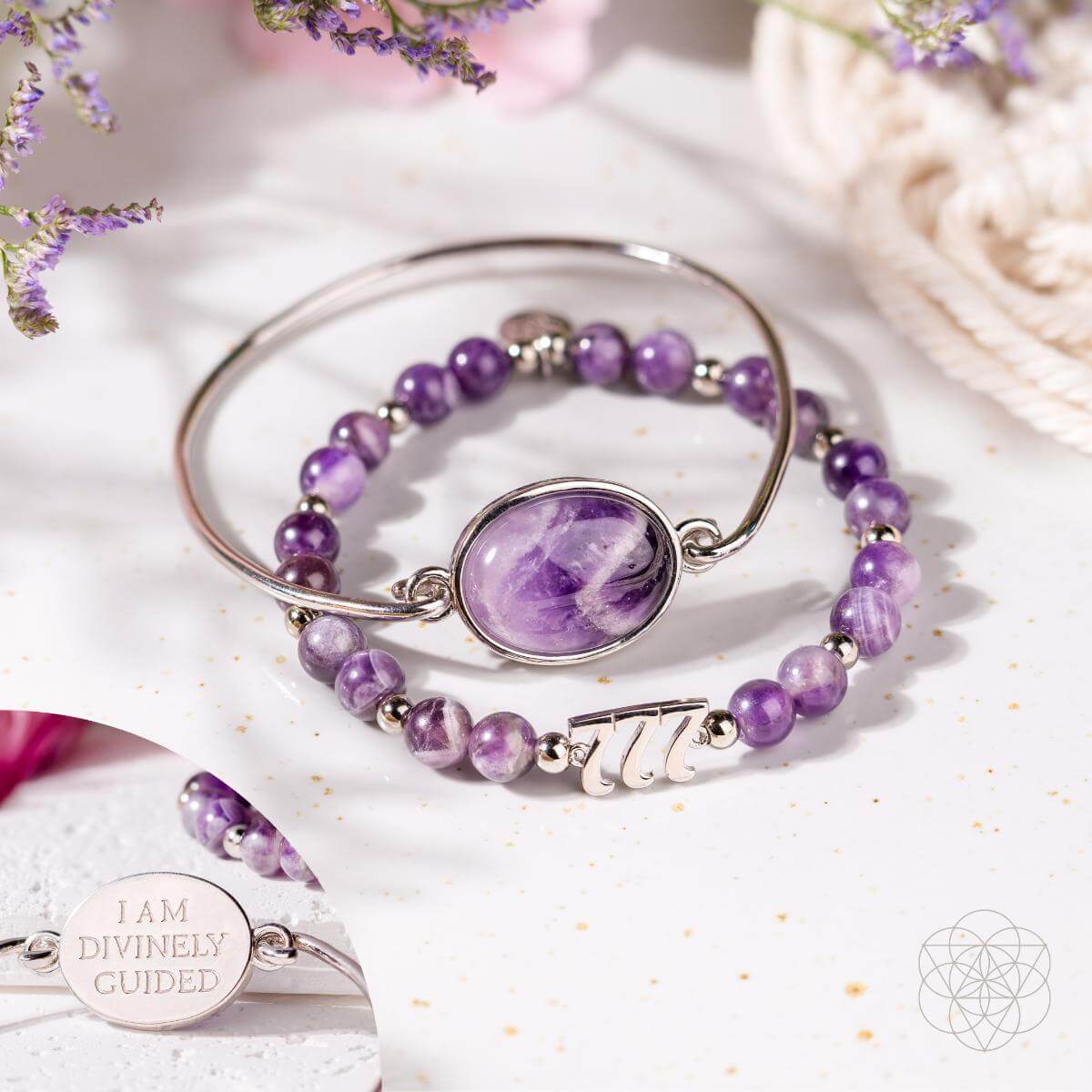 I Am Fortunate - 777 Lucky Amethyst Bracelet Set