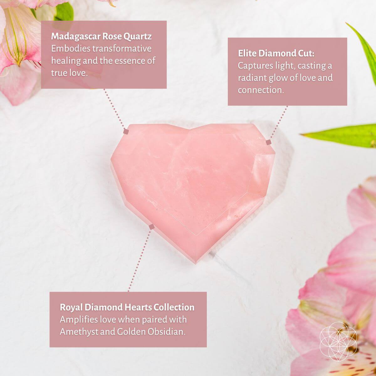 Royal Diamond Heart - Madagascar Rose Quartz for Infinite Love