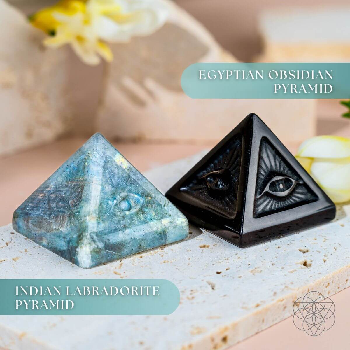 Egyptian Obsidian Pyramid Indian Labradorite Pyramid