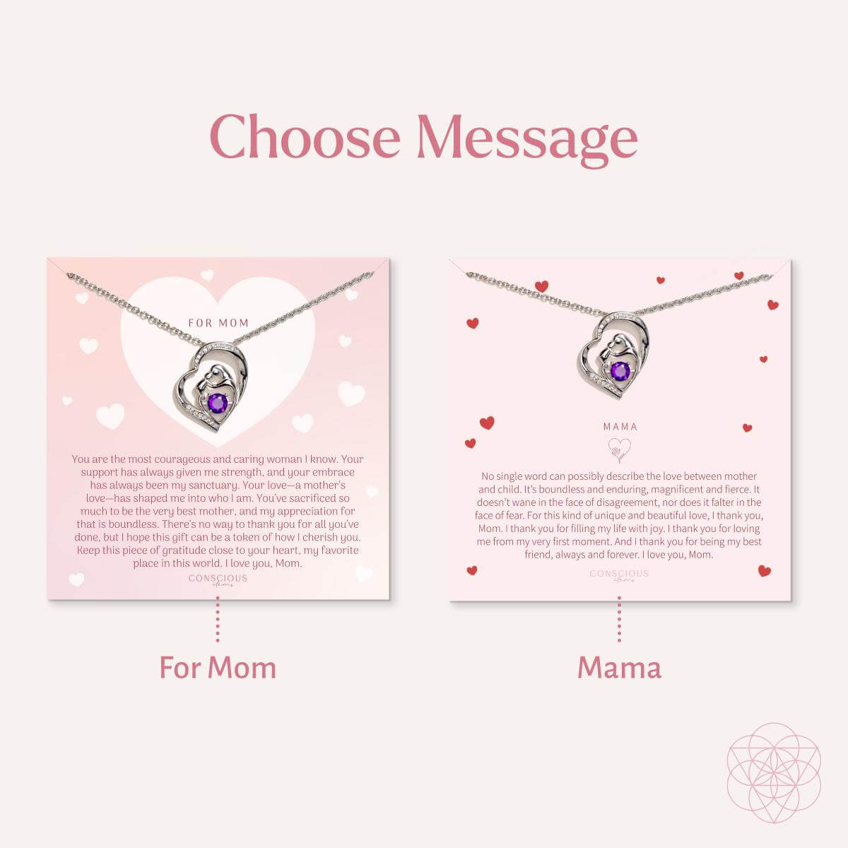 Unbreakable Bond - Mother &amp; Child Crystal Heart Pendant with Amethyst