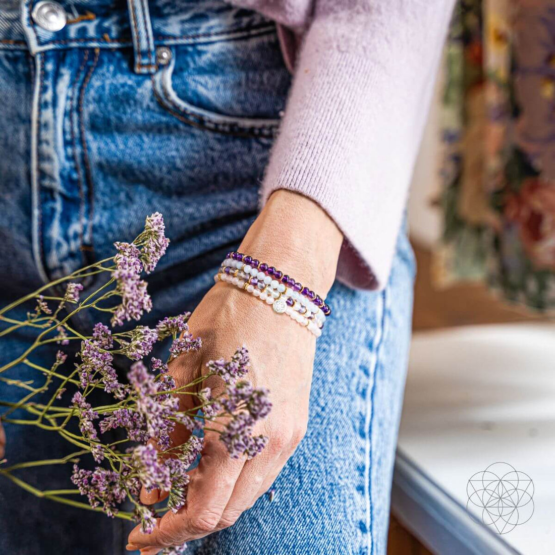 Clear Skies - Amethyst, Aquamarine, Rose Quartz & Fluorite Bracelet Pack of 4, four bracelets with 4mm stone beads