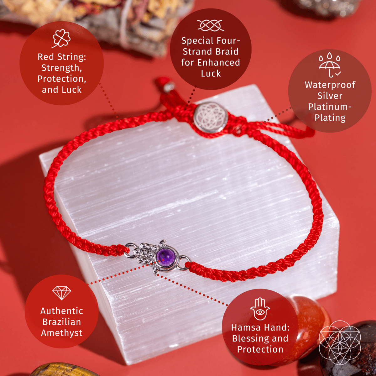 Hamsa Hand of Protection - Four - Strand Red String Bracelet - Conscious Items