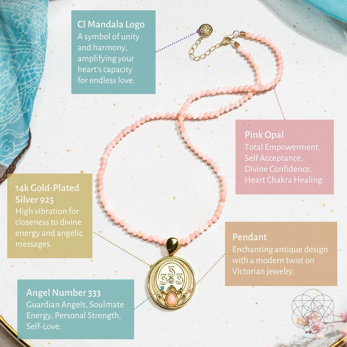 I Am Love - 333 Pink Opal Silver Necklace of True Love - Conscious Items