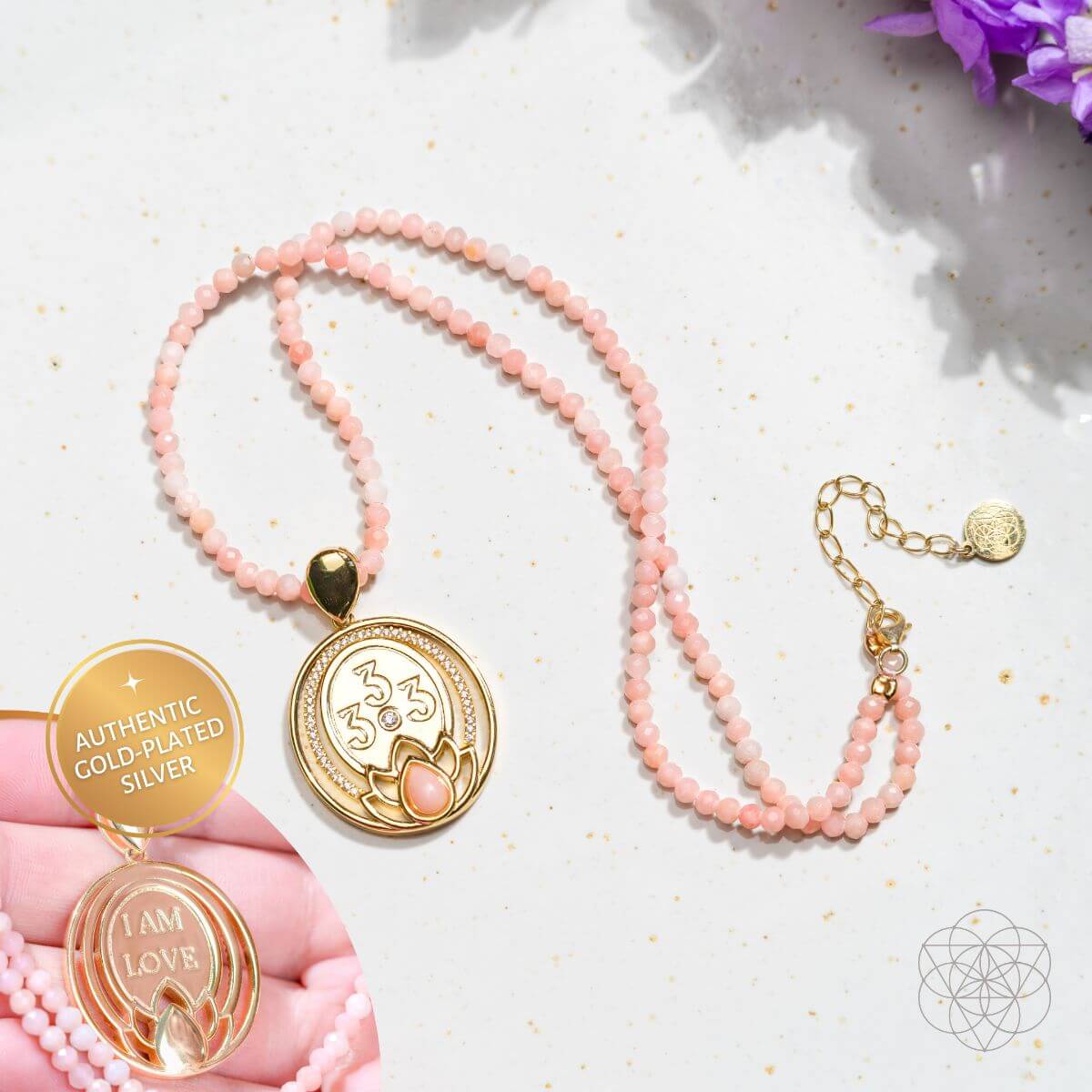 I Am Love - 333 Pink Opal Silver Necklace of True Love - Conscious Items