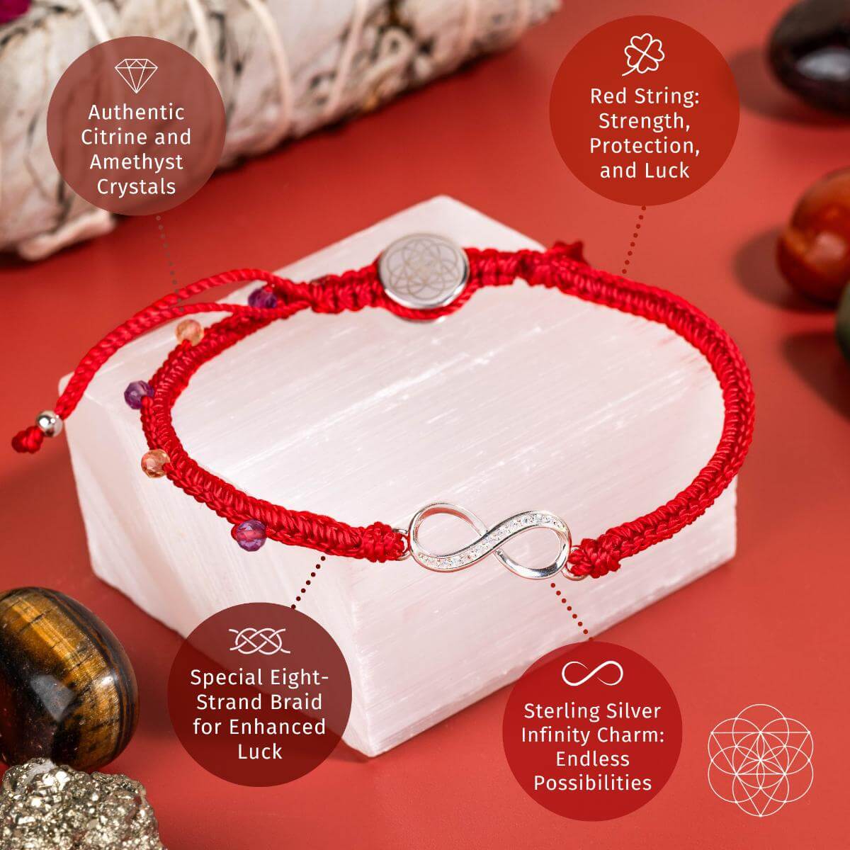 Infinite Prosperity - Eight - Strand Red String Bracelet - Conscious Items