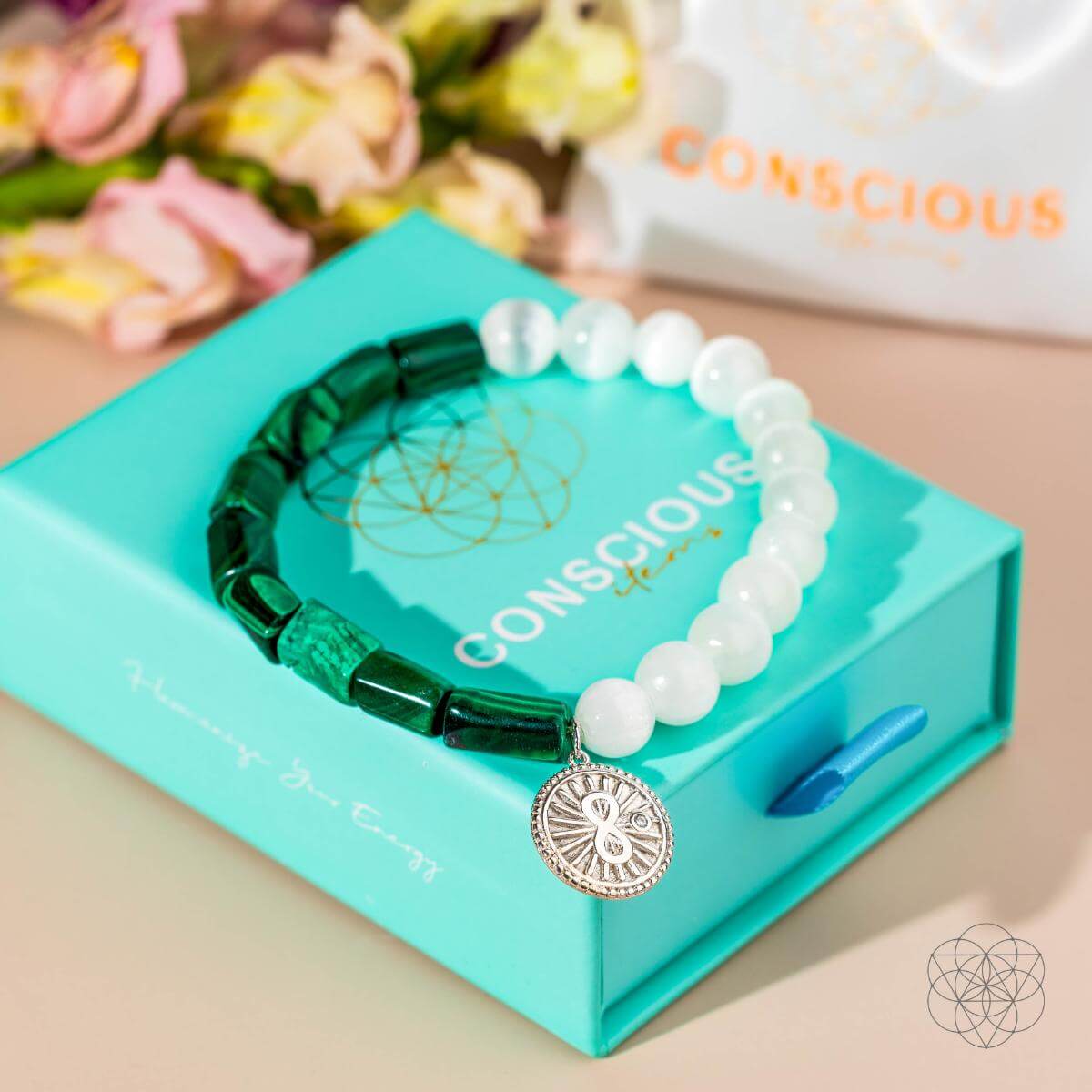 Infinite Triumph - Malachite & Selenite Success Bracelet - Conscious Items