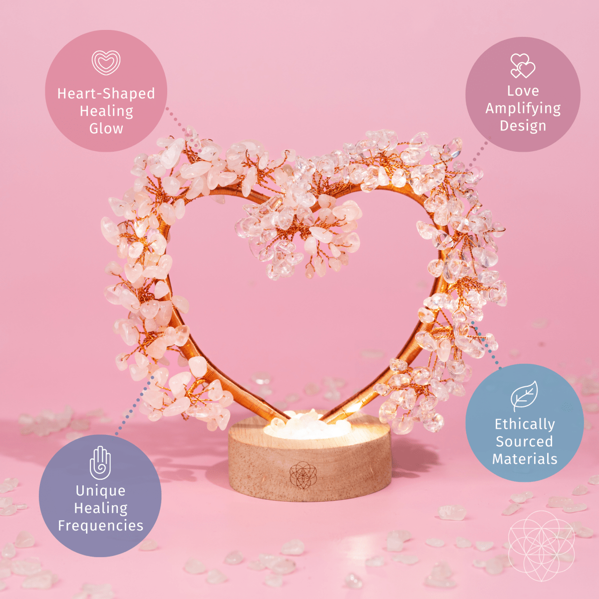 Mend My Broken Heart - Rose & Clear Quartz Tree Lamp - Conscious Items