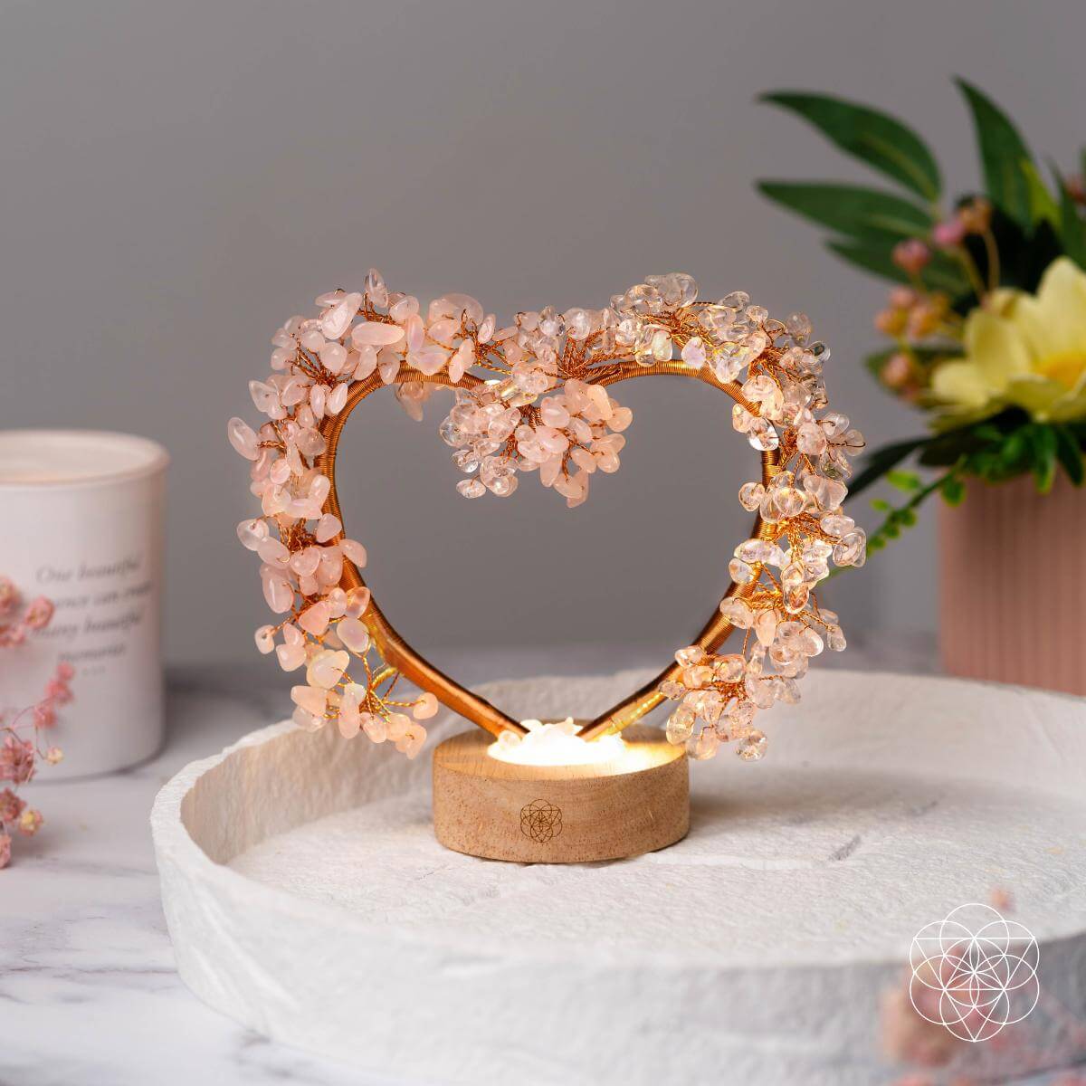 Mend My Broken Heart - Rose & Clear Quartz Tree Lamp - Conscious Items