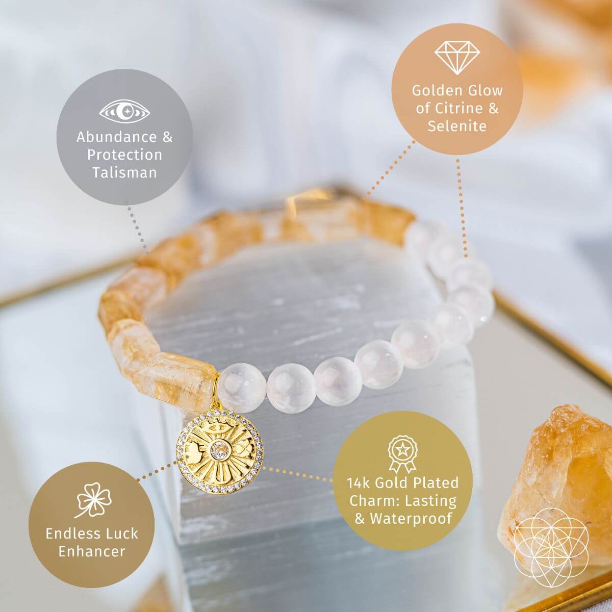Quartet of Luck - Citrine & Selenite Bracelet of Serendipity - Conscious Items