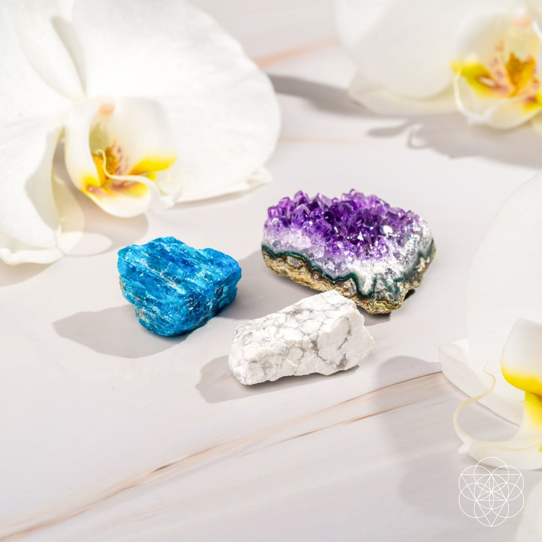 The Breathe Again Trio, raw amethyst, apatite and howlite stones