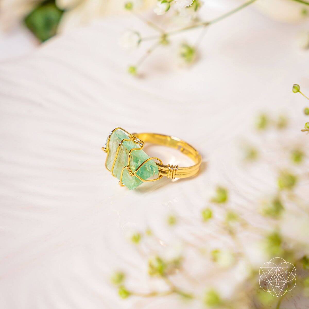 green fluorite crystal ring