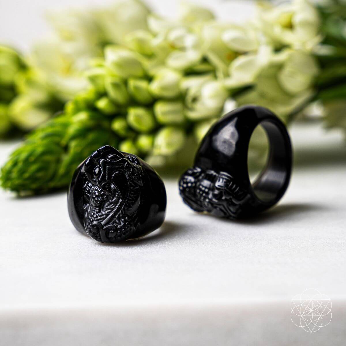 obsidian crystal rings