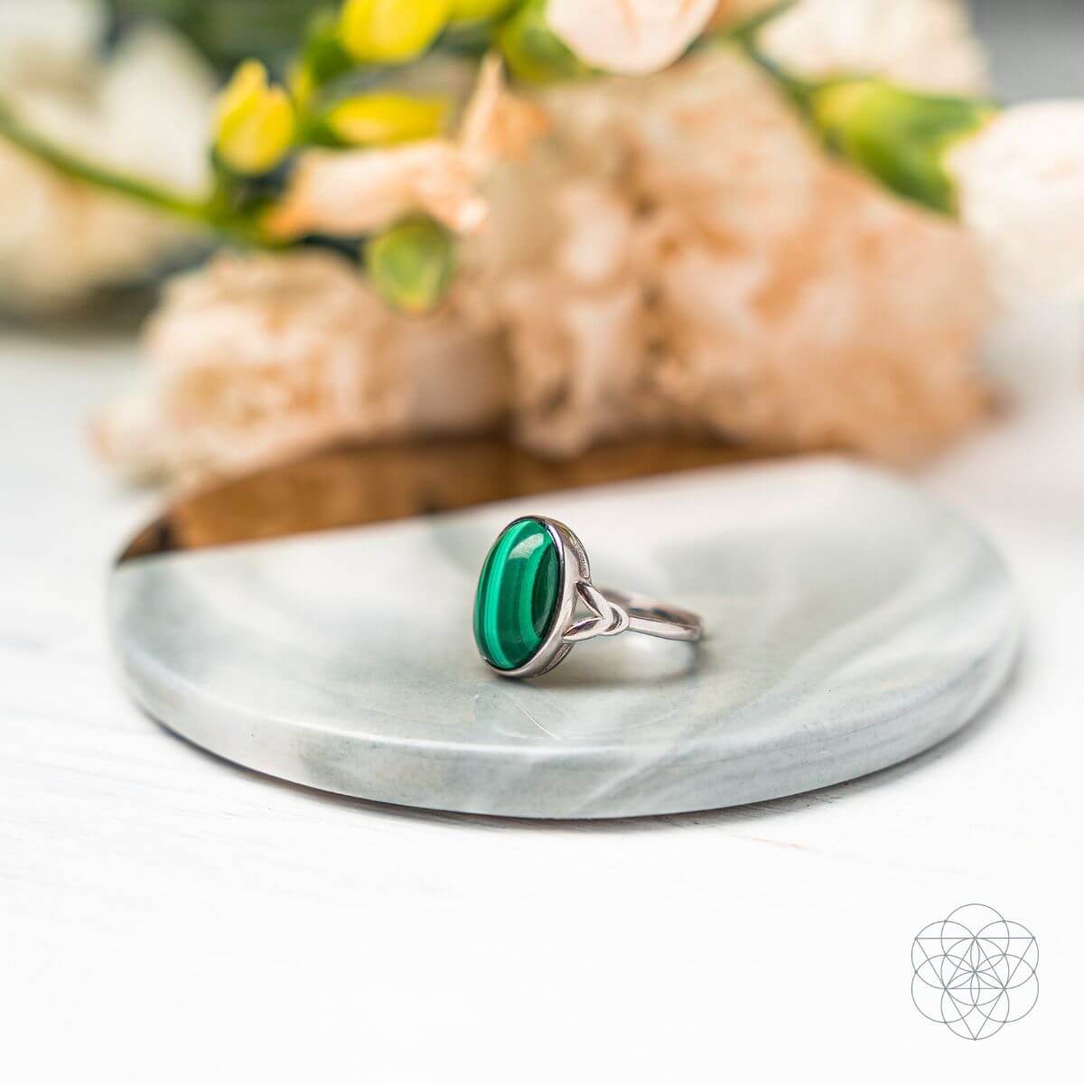 malachite crystal ring