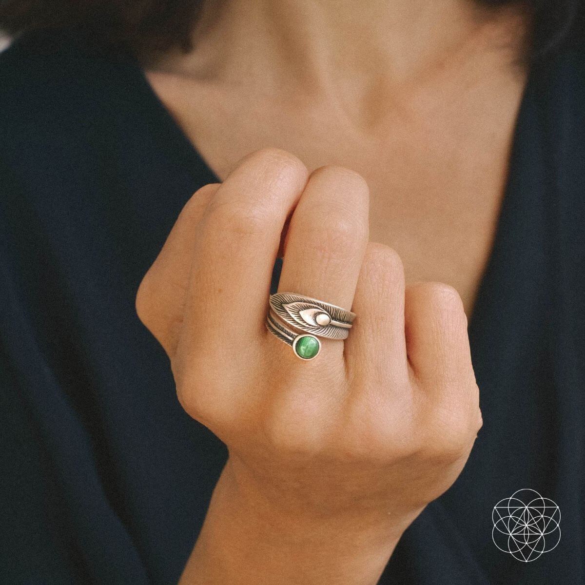 malachite crystal rings