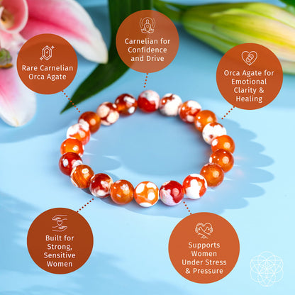 Feminine Force – Carnelian Orca Agate Bracelet