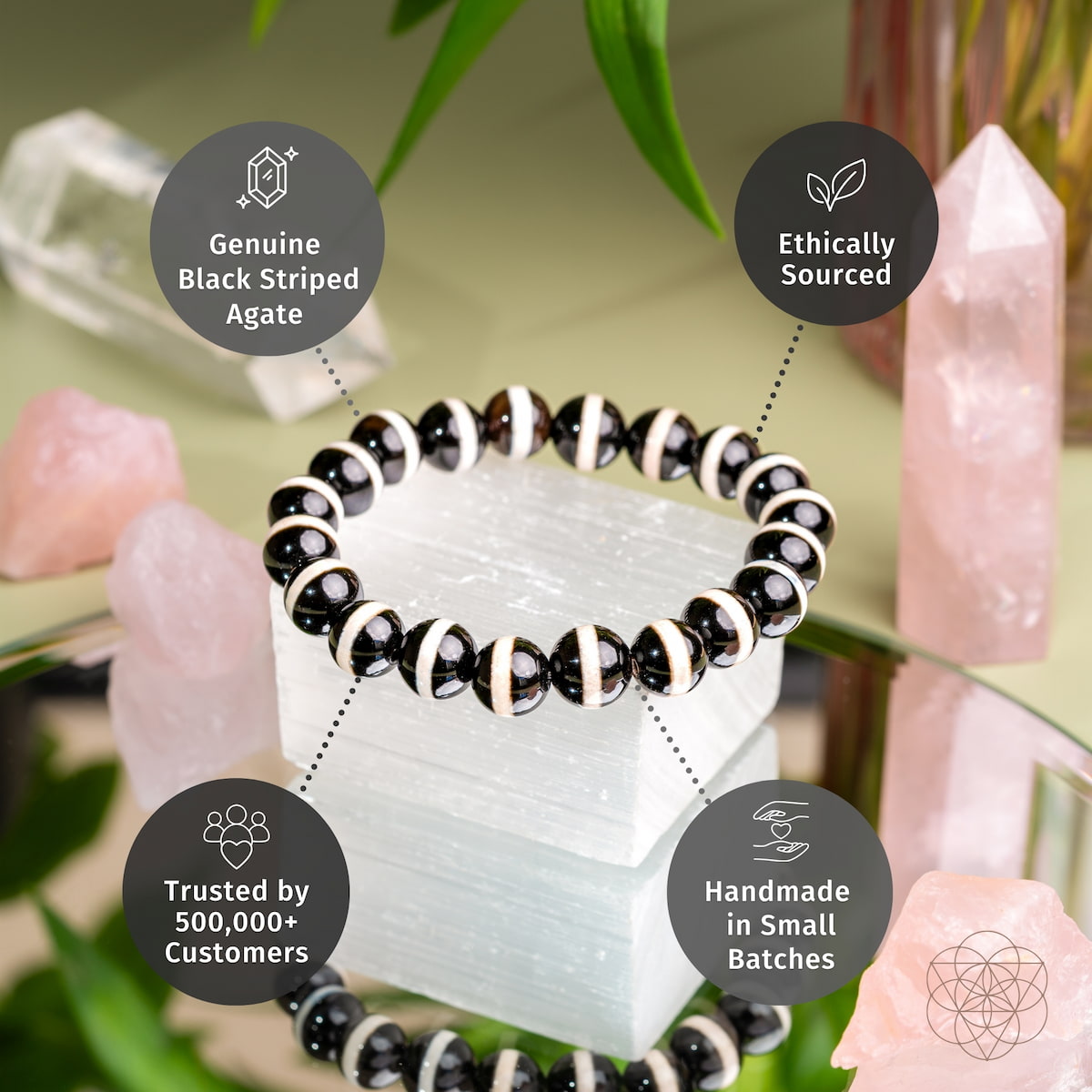 Tibetan Dzi Fortune Talisman – Black Striped Agate Bracelet