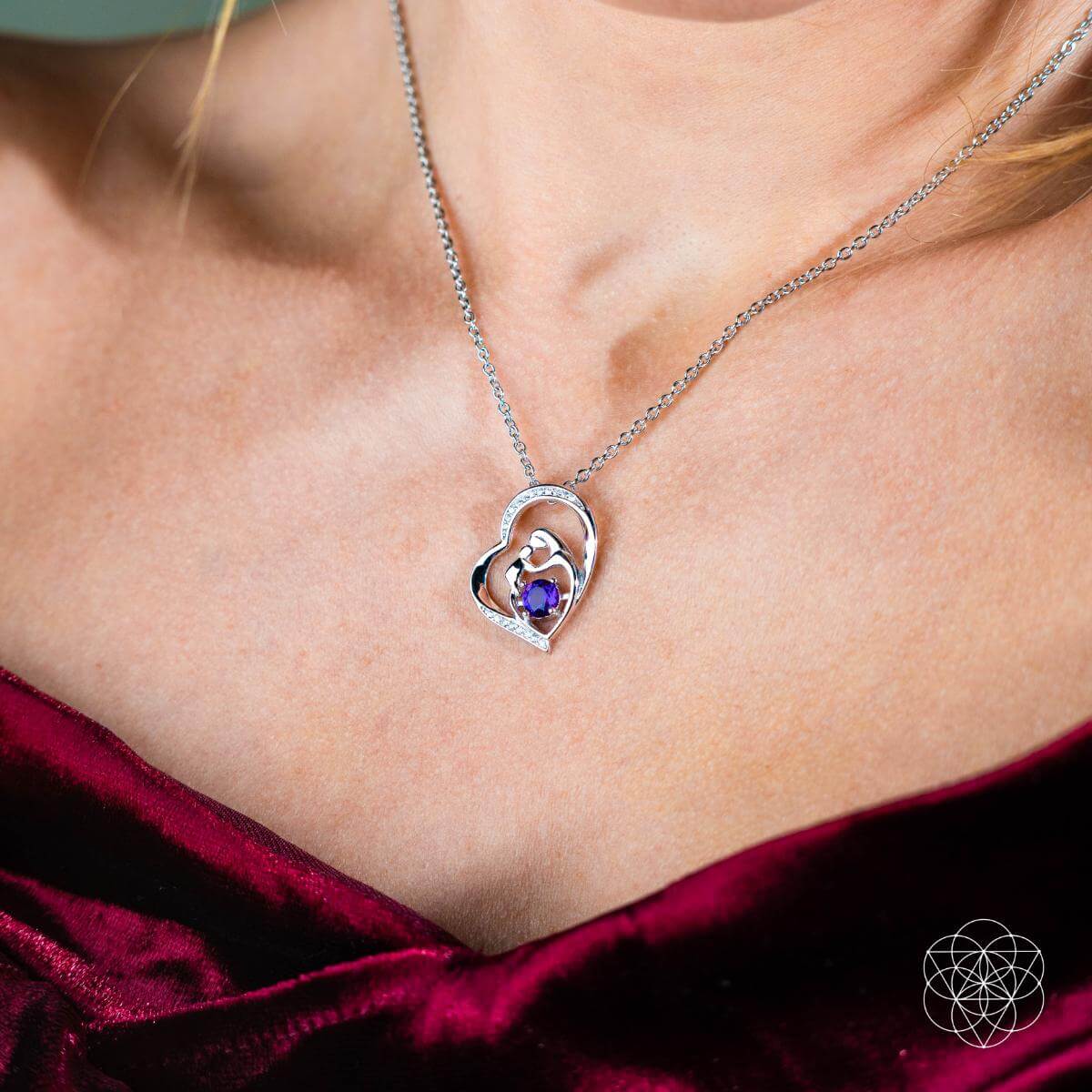 Unbreakable Bond - Mother &amp; Child Crystal Heart Pendant with Amethyst