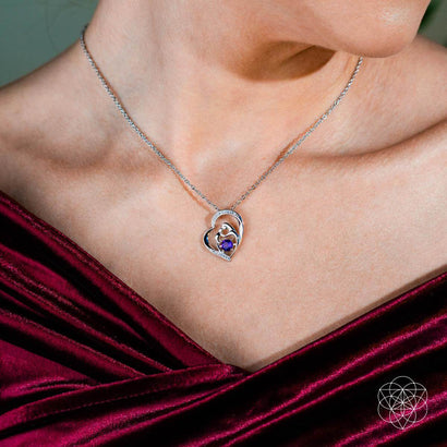 Unbreakable Bond - Mother & Child Crystal Heart Pendant with Amethyst