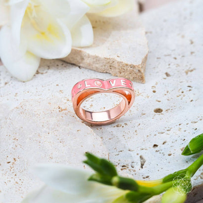 Ich liebe mein Leben-Herz erwachen Rosa Opal Ring