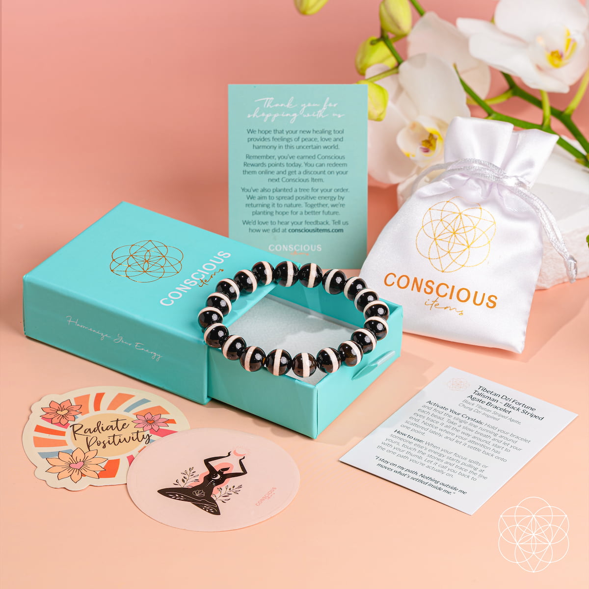 Tibetan Dzi Fortune Talisman – Black Striped Agate Bracelet