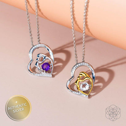 Unbreakable Bond - Mother & Child Crystal Heart Pendant with Amethyst
