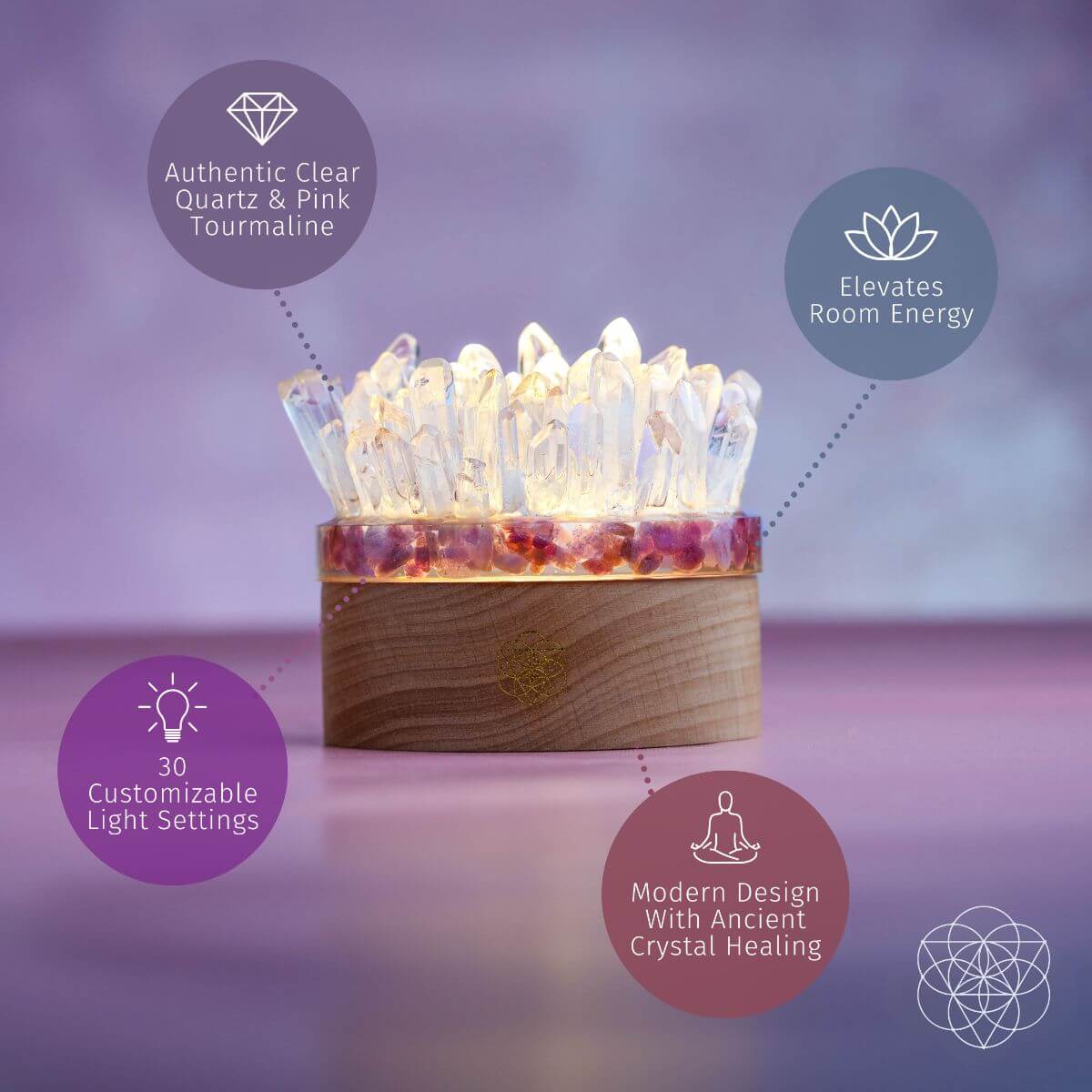 Find My Peace - Quartz &amp; Tourmaline Lamp of Blooming Tranquility - Conscious Items