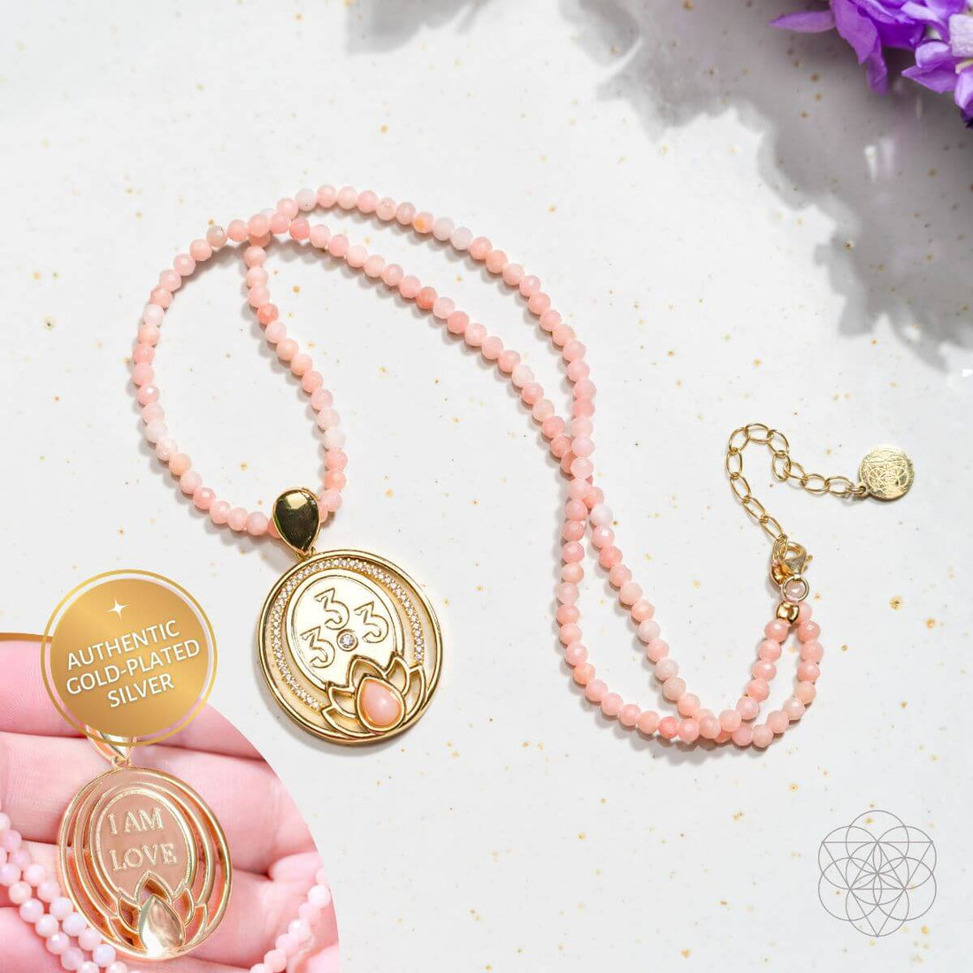 I Am Love - 333 Pink Opal Silver Necklace of True Love - Conscious Items