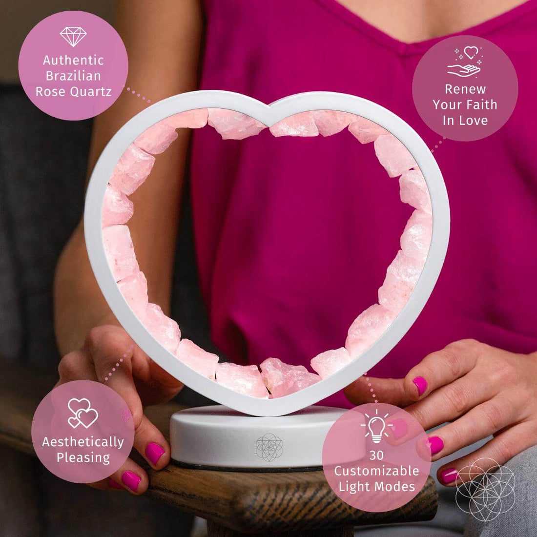 Love Magnet - Rose Quartz Heart Lamp - Conscious Items