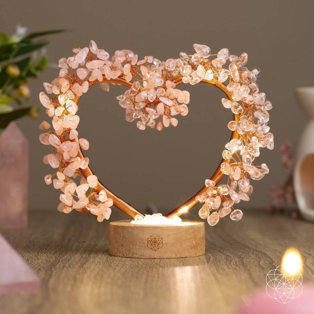Mend My Broken Heart - Rose &amp; Clear Quartz Tree Lamp - Conscious Items