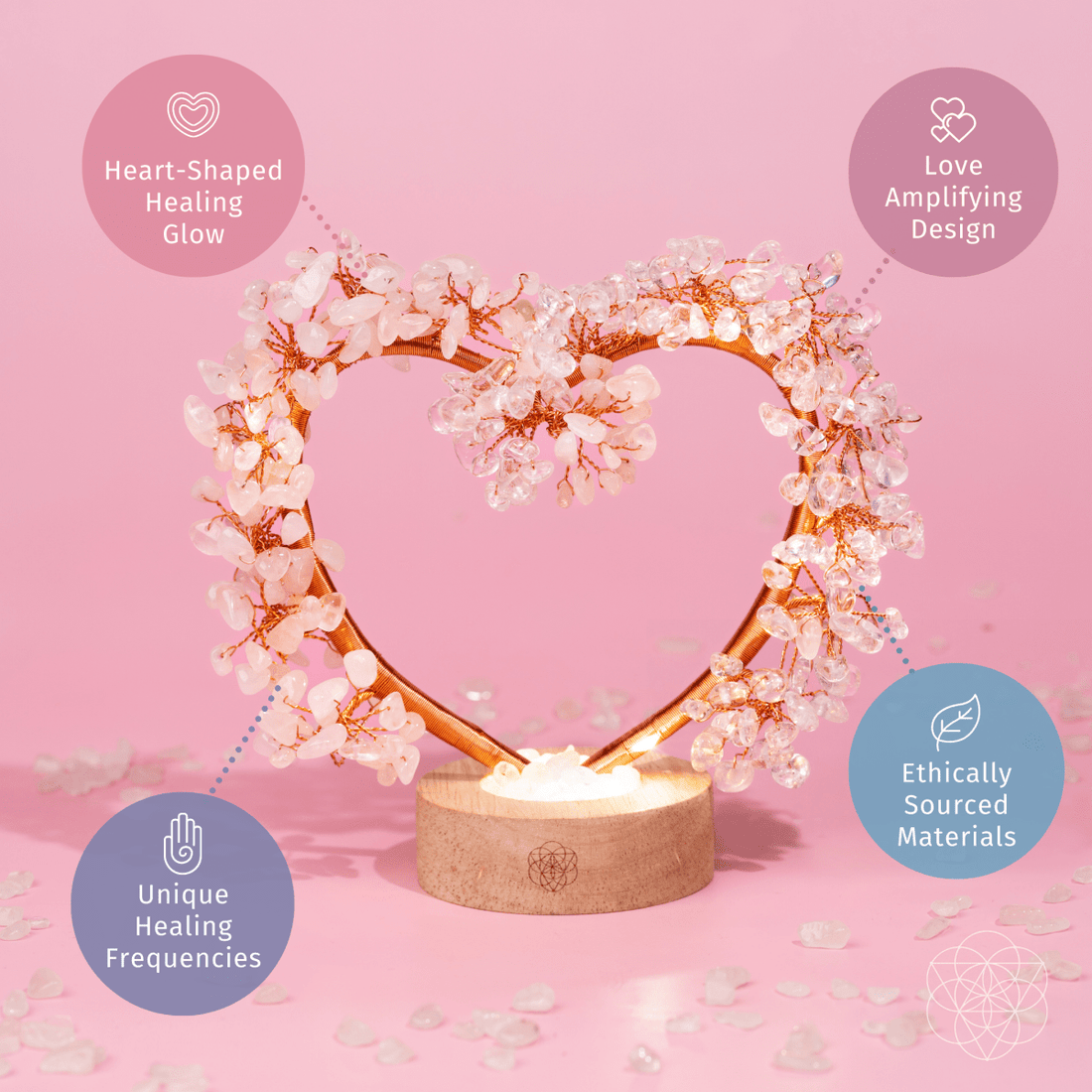 Mend My Broken Heart - Rose &amp; Clear Quartz Tree Lamp - Conscious Items