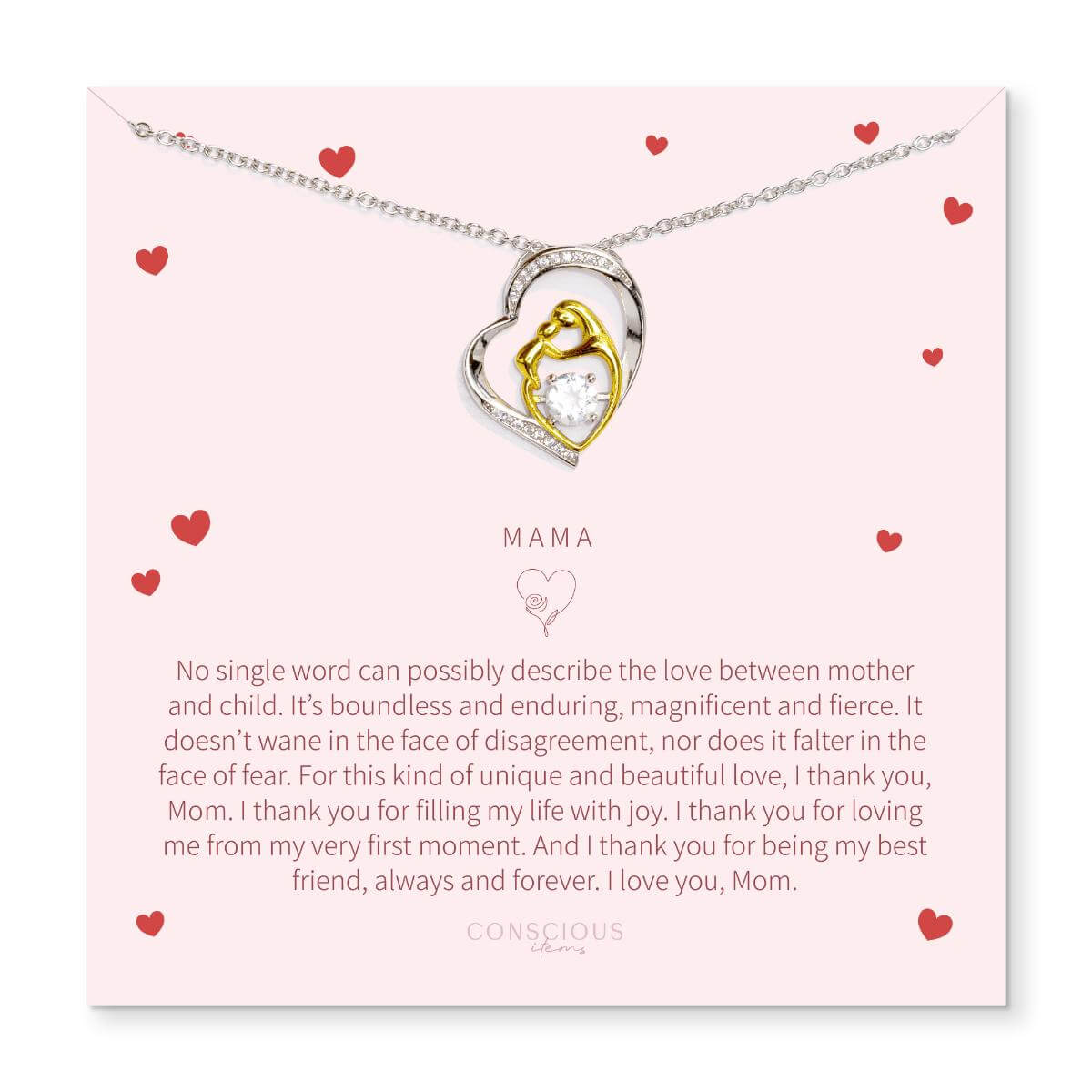 Unbreakable Bond - Mother &amp; Child Crystal Heart Pendant with Clear Quartz