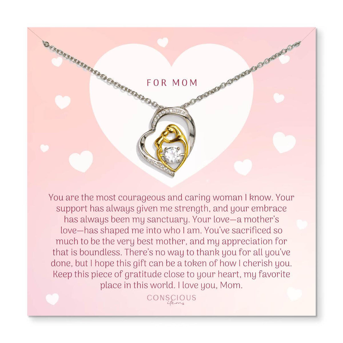 Unbreakable Bond - Mother &amp; Child Crystal Heart Pendant with Clear Quartz