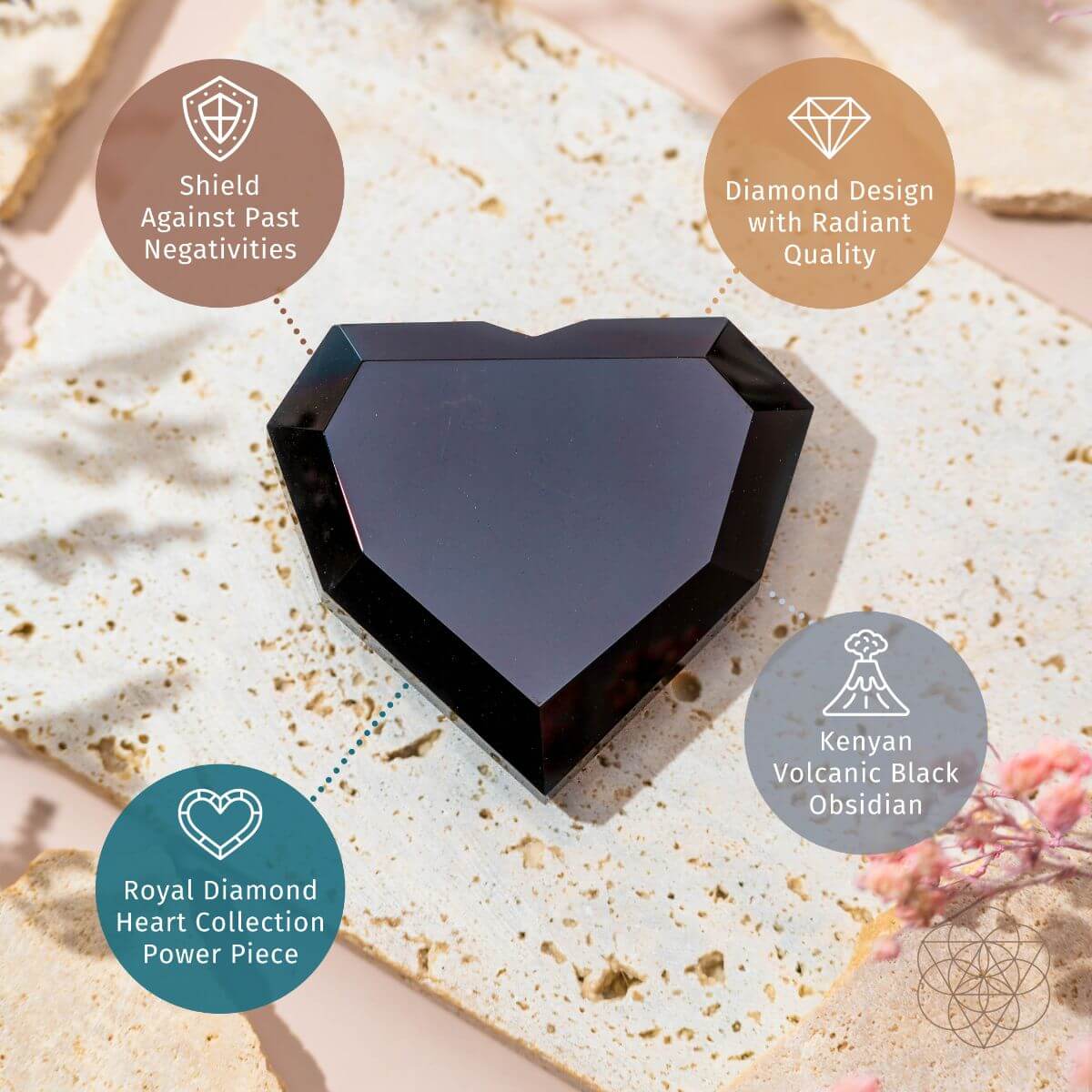 Royal Diamond Heart - Black Obsidian Negativity Repellent - Conscious Items
