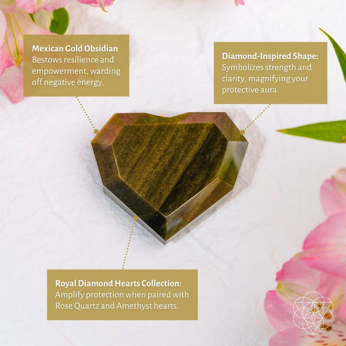 Royal Diamond Heart - Mexican Gold Obsidian for Protection - Conscious Items