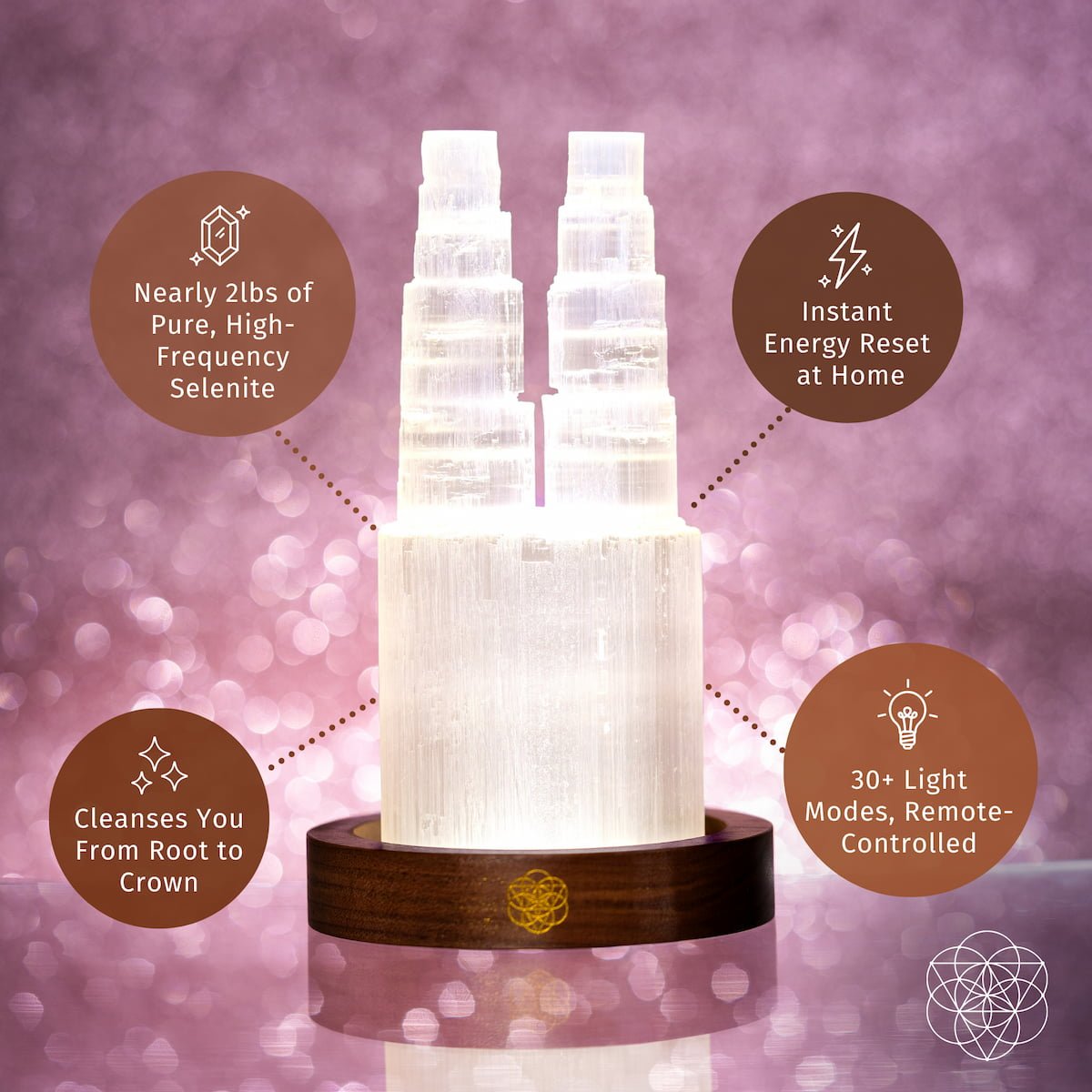 Two - Tower Selenite Lamp – Deep Energy Cleanse &amp; Reset - Conscious Items
