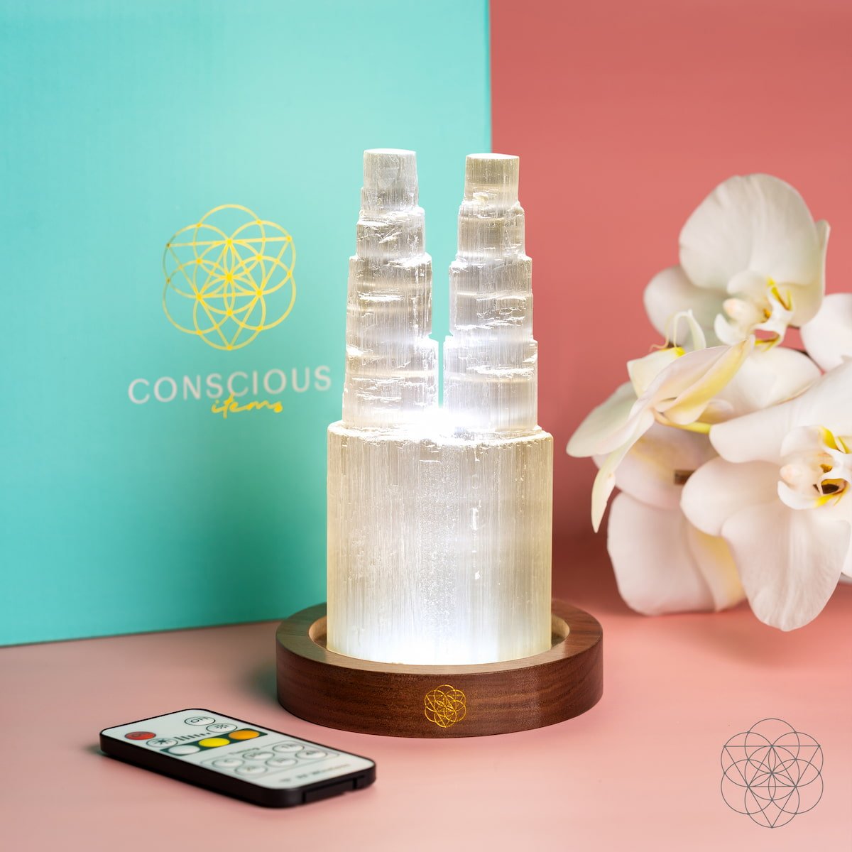 Two-Tower Selenite Lamp – Deep Energy Cleanse & Reset – Conscious