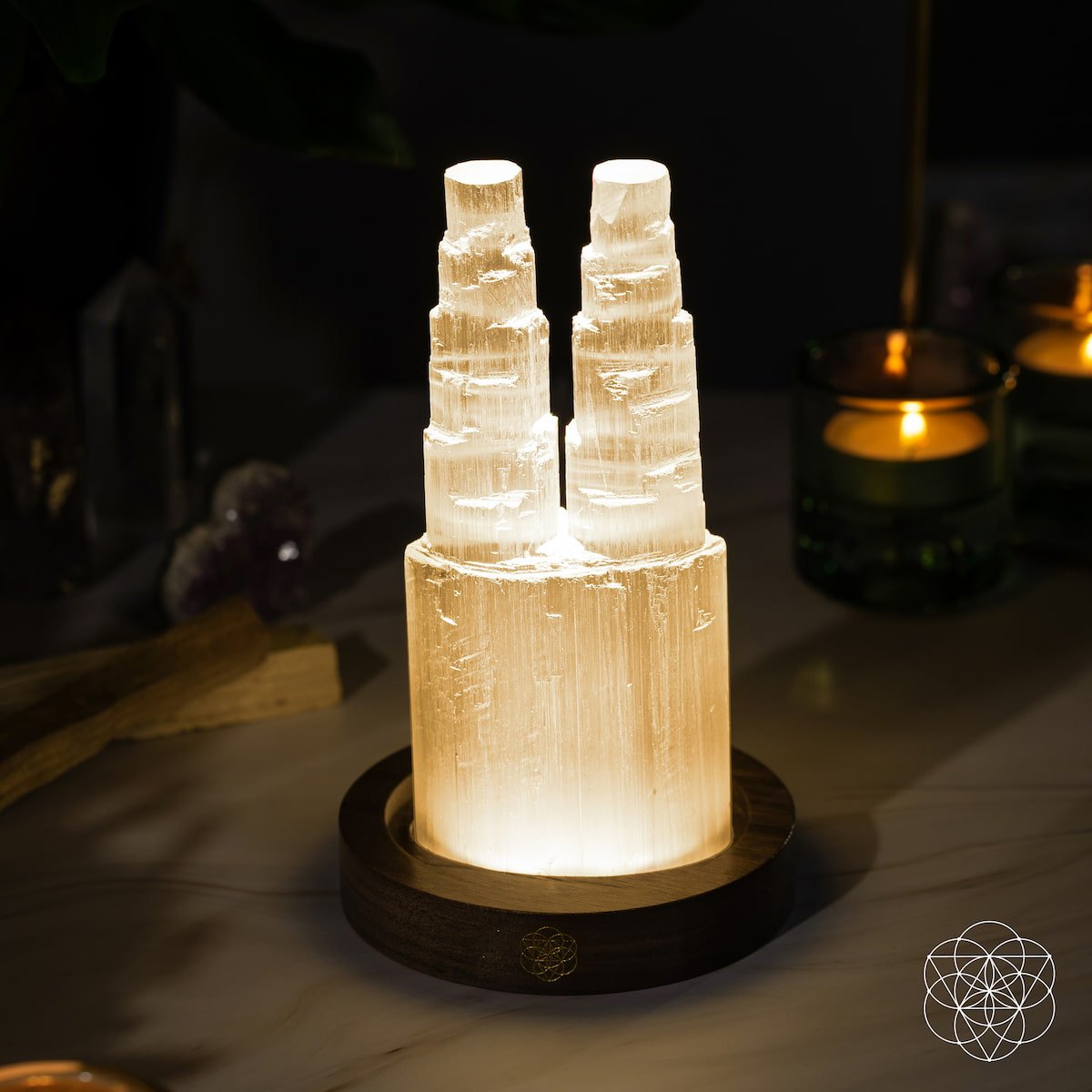 Two-Tower Selenite Lamp – Deep Energy Cleanse & Reset – Conscious