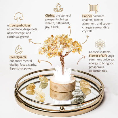 Lámpara dorada de la riqueza - Citrine Tree