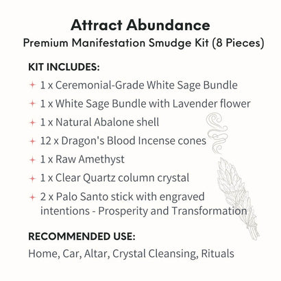 Atrair abundância - Kit de Smudge Manifestation Premium (8 peças)
