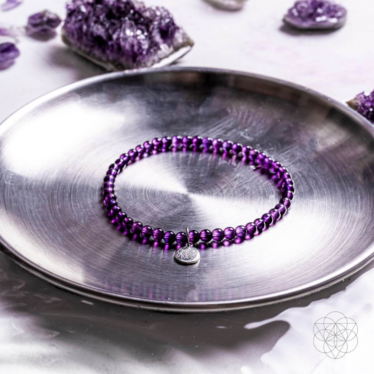 At Ease - Bracelet Set of 4 Crystals, amethyst, rose quartz and tourmaline bead bracelets